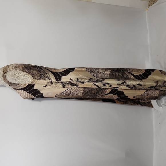 Duster Cardigan Womens Sleeveless Loop Closure Brown Floral Print Longline Party - Picture 10 of 13